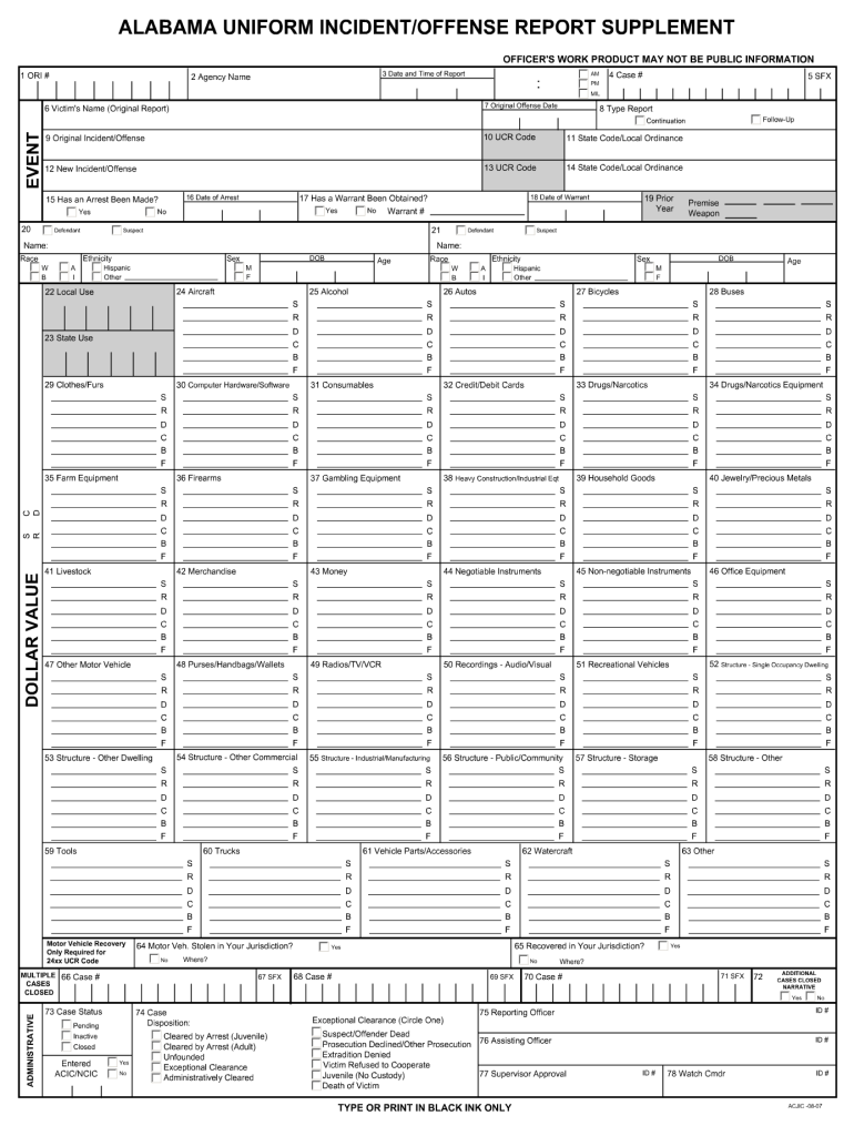  Alabama Uniform Arrest Report PDF 2007-2024