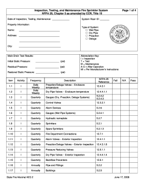 Fire Sprinkler Inspection Forms Fill Out And Sign Printable Pdf Template Signnow