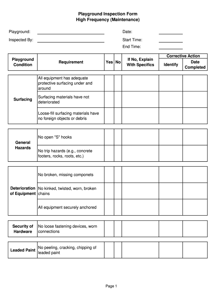 Playground Inspection Checklist Template  Form