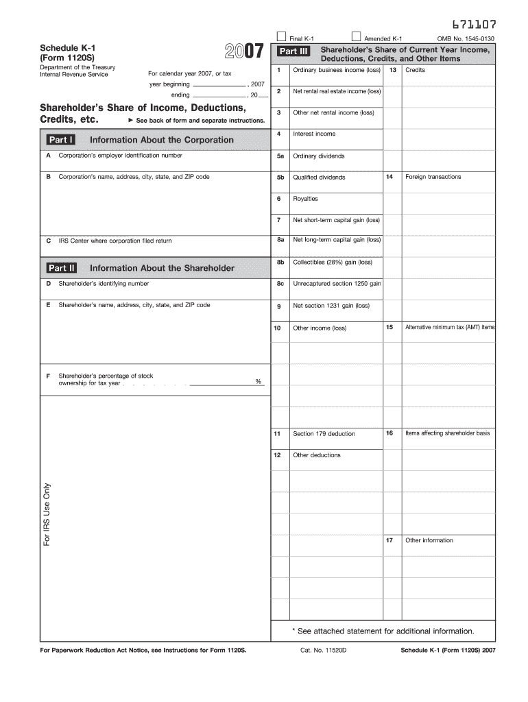  Form 1120s K1 2007