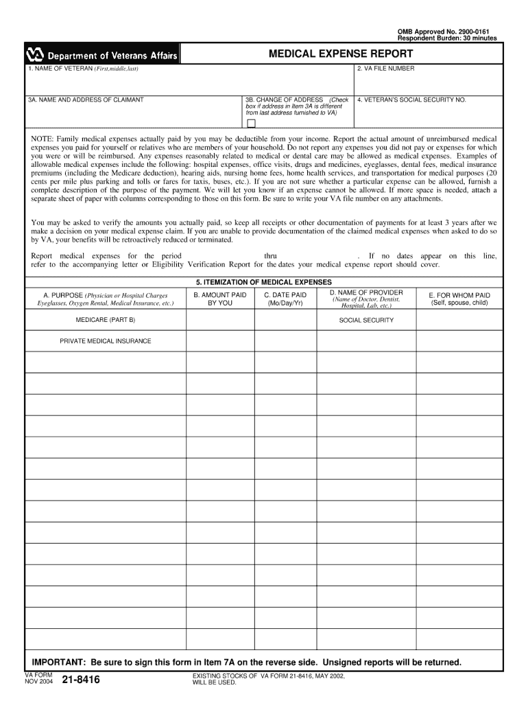  Va Form 21 8416 Medical Expense Report 2008