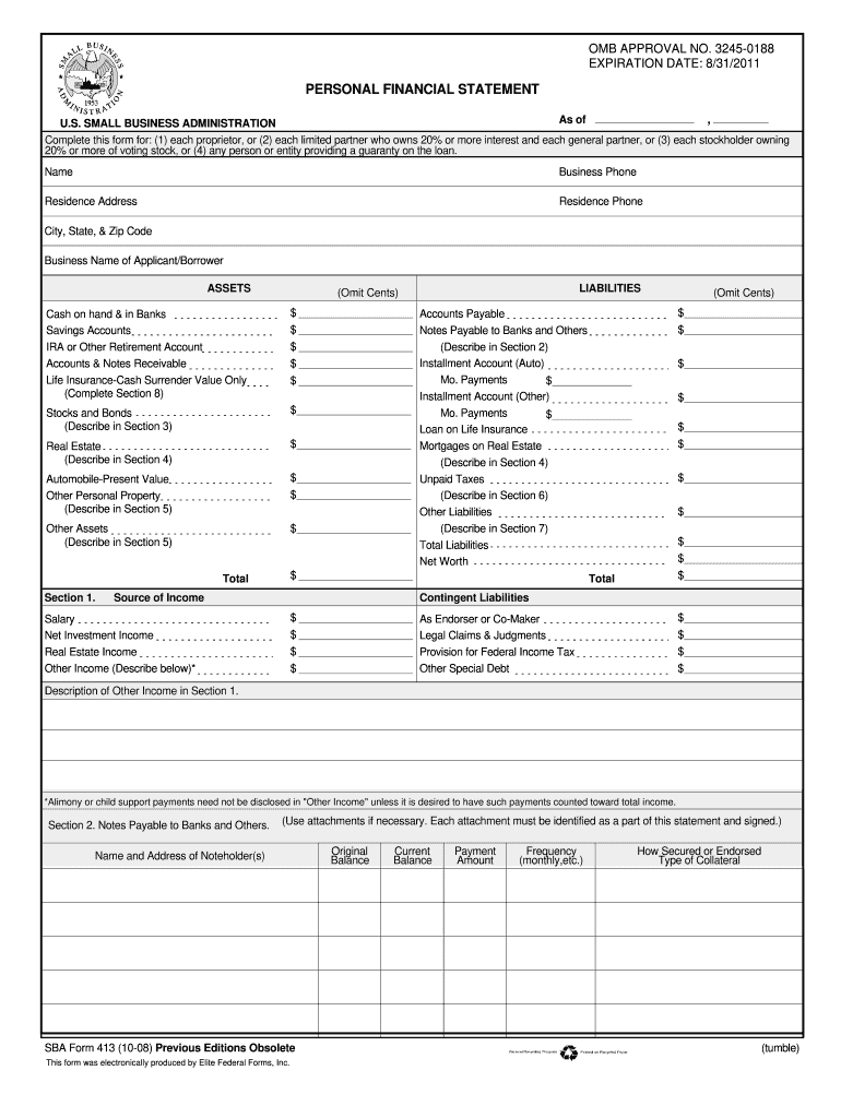  Personal Financial Statement Template Form 2018