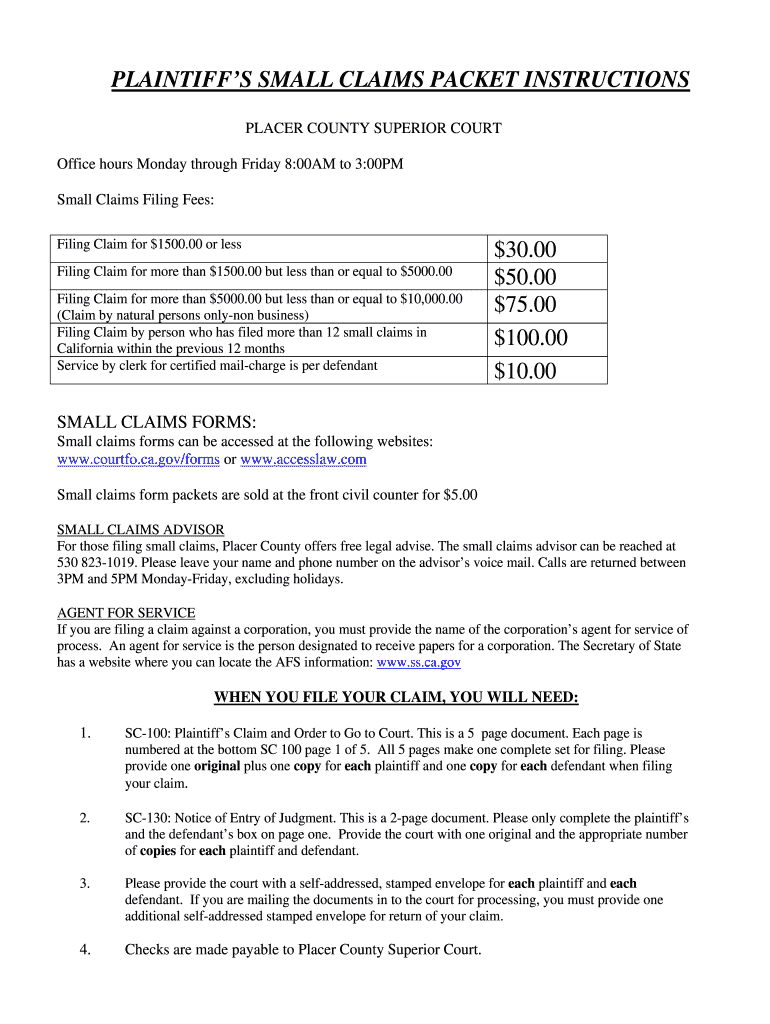 Placer County Small Claims Court  Form