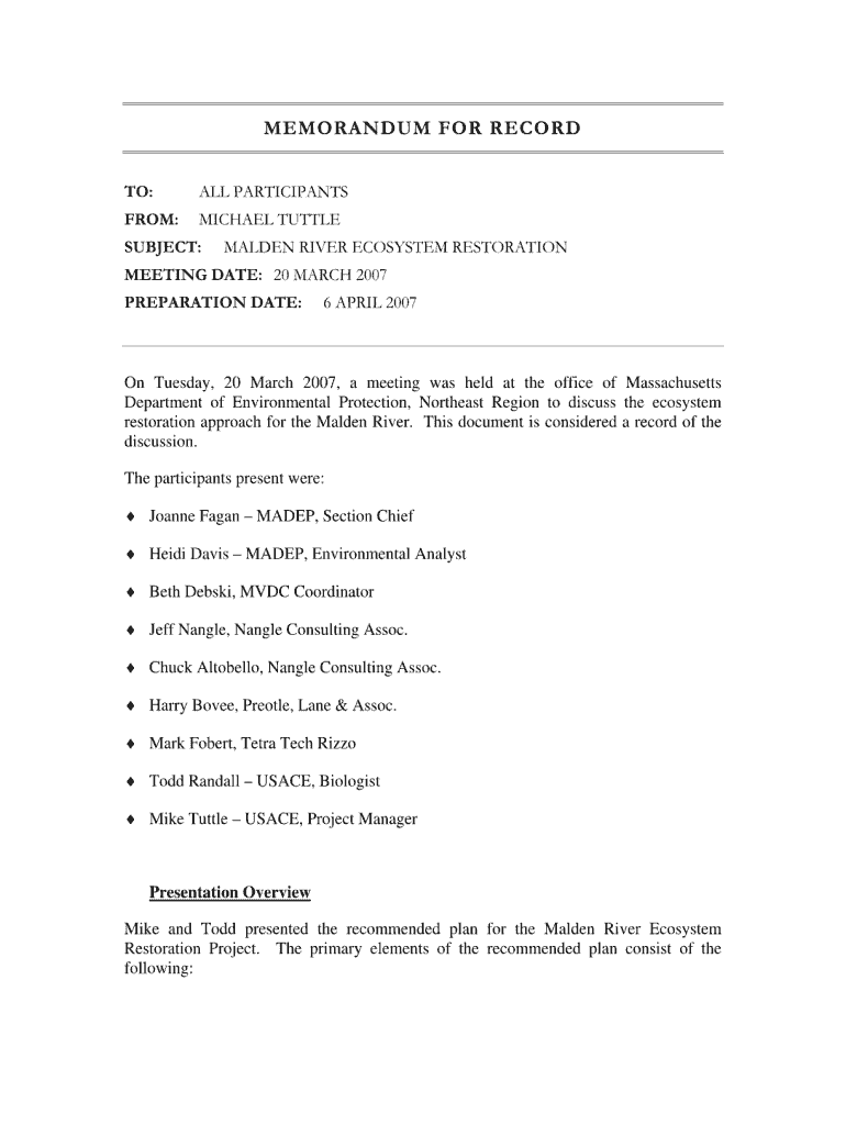 Memorandum for Record Fillable PDF  Form