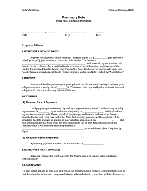 Duffys Myrtledale Promissory Note Form