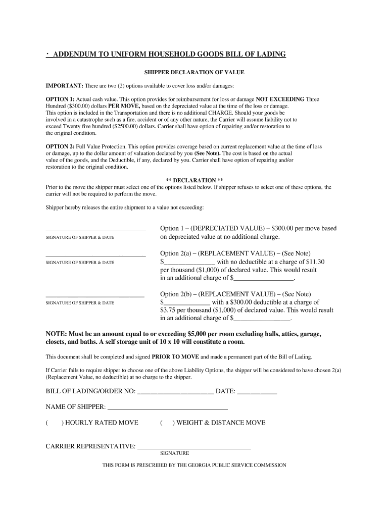 Printable Household Goods Inventory  Form