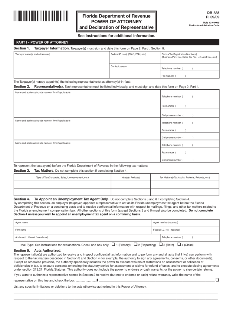  Florida Department of Revenue Power of Attorney Form 2011