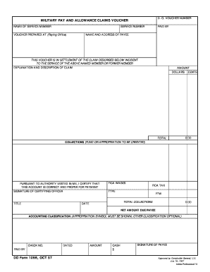 DD Form 1096, Military Pay and Allowance Claims Voucher, October