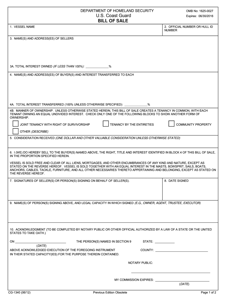  Coast Guard Bill  Form 2012