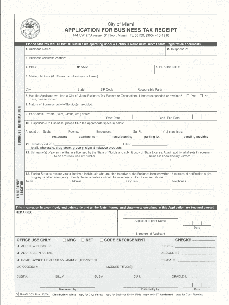  Martin County Florida Business Tax Receipt Application 2006