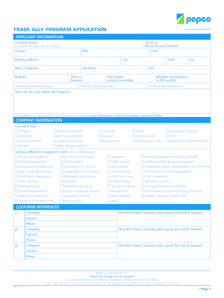  Pepco Maryland Trade Ally Application 2012-2024