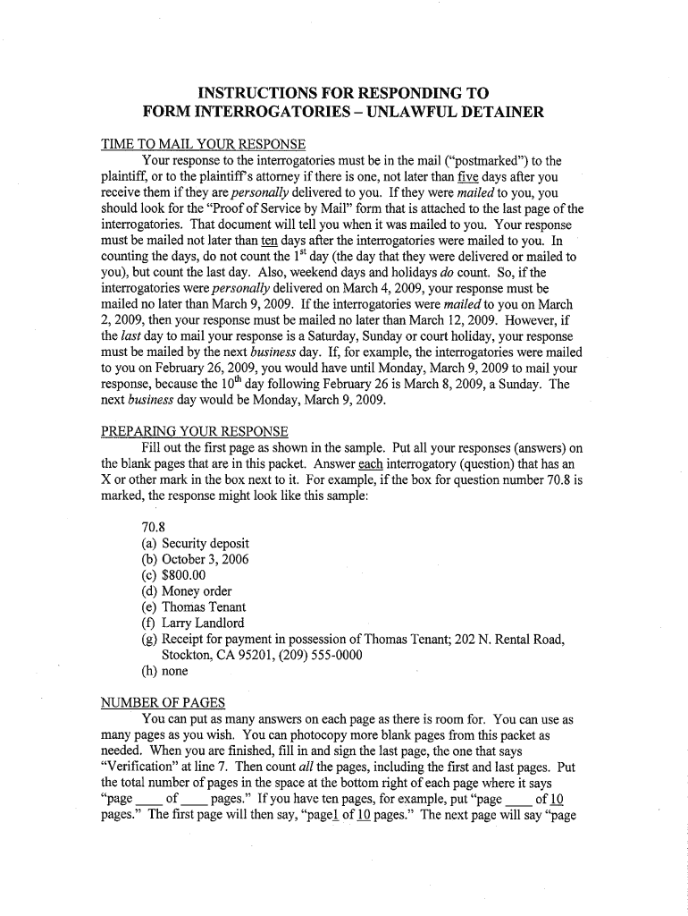 Instructions for Responding to Form Interrogatories  California Courts  Courts Ca