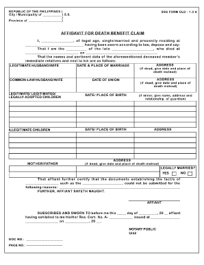 Filer's Affidavit for Death Claim  Form