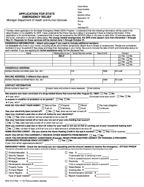 Application for State Emergency Relief DHS 1514 State of  Form