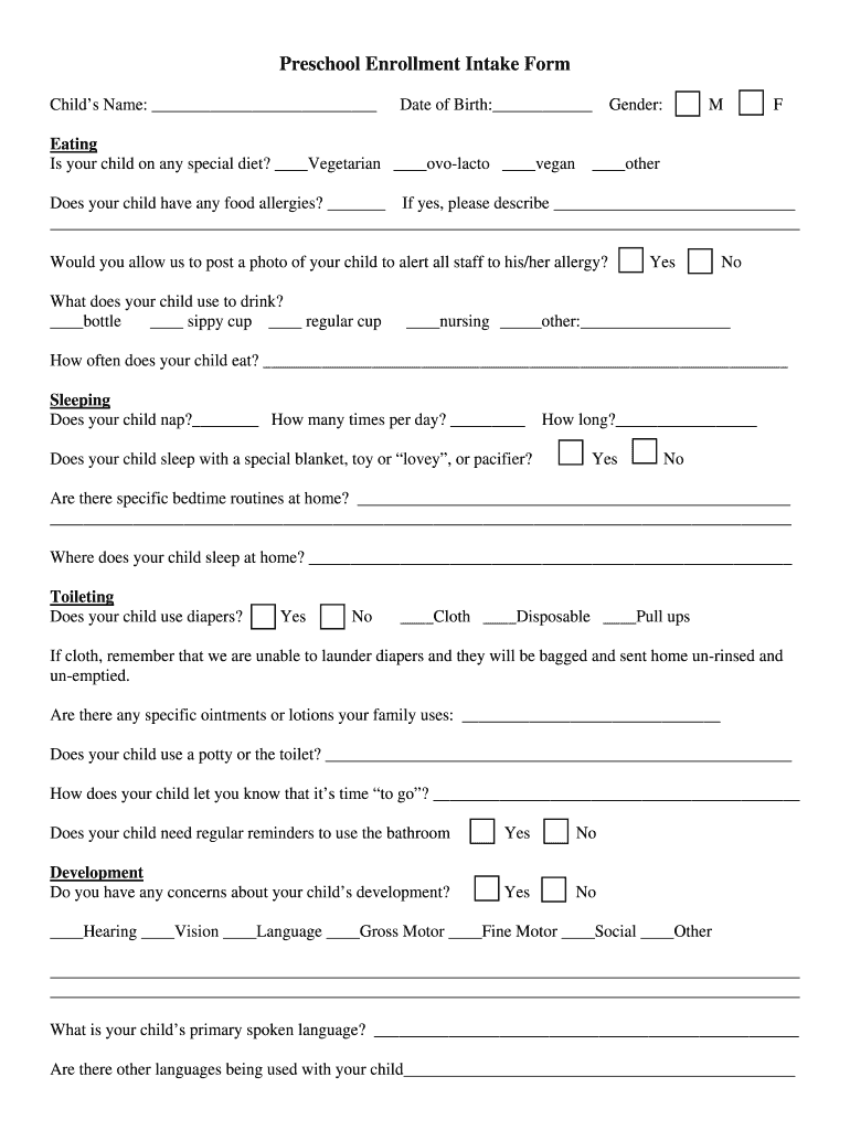Preschool Intake Form