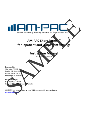 Am Pac Short Forms for Inpatient and Outpatient Settings Instruction Manual