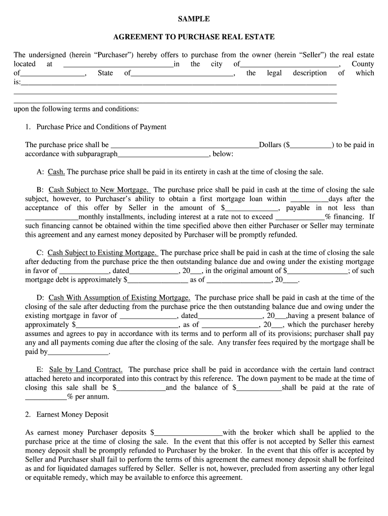 Printable Home Purchase Agreement  Form