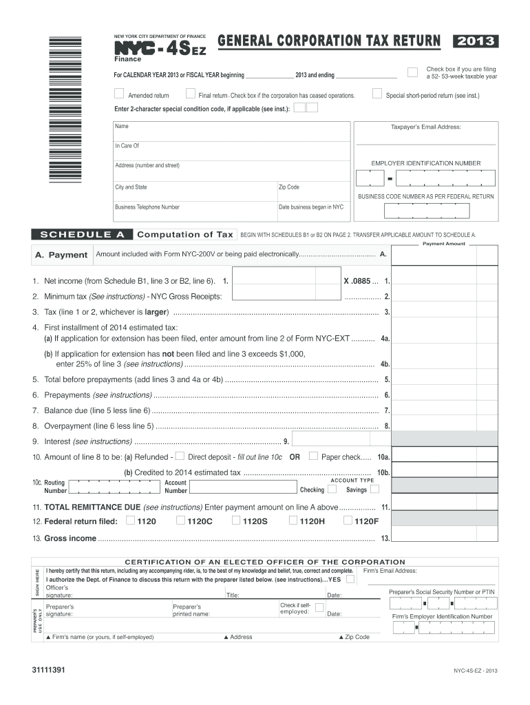  Minimum Tax See Instructions  NYC Gross Receipts 2013