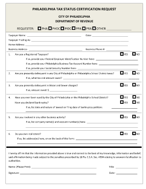 Tax Clearance Philadelphia  Form