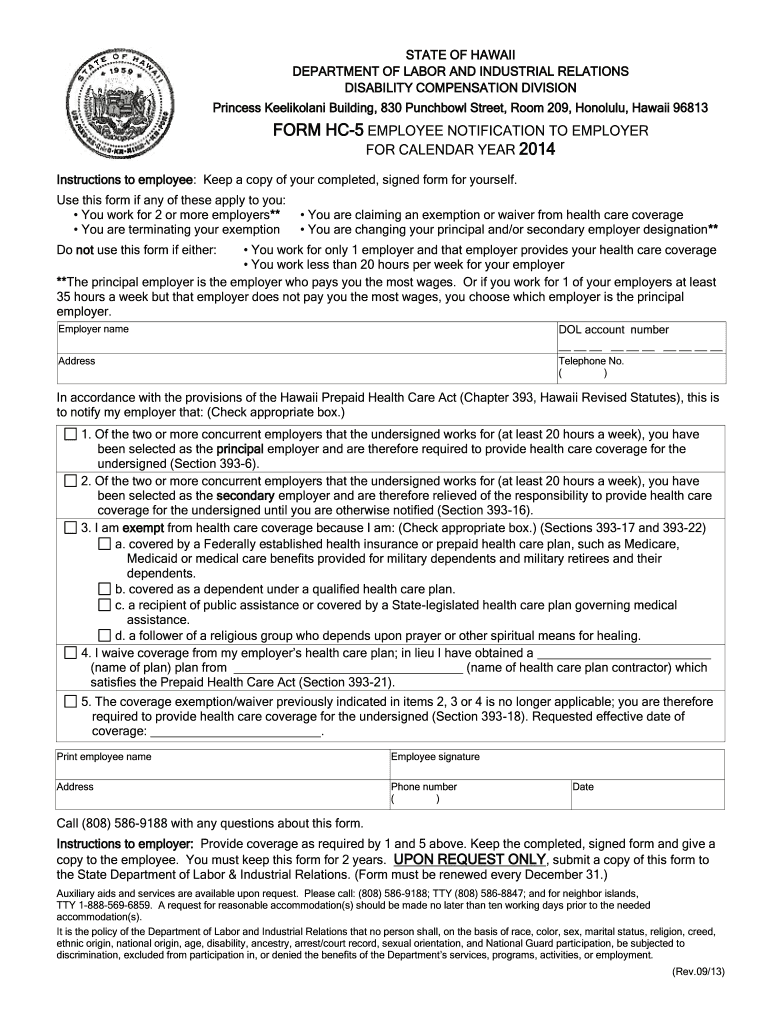 Get and Sign Instruction Sheet for Form Hc 5 Employee Notification to Employer 2015
