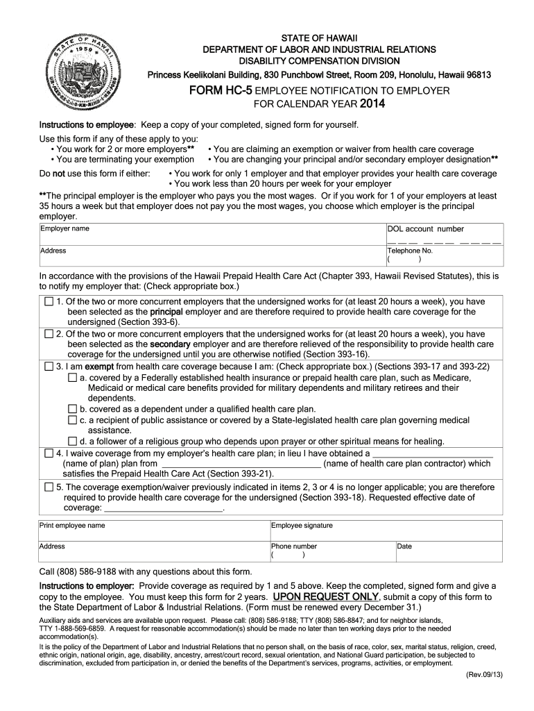  Instruction Sheet for Form Hc 5 Employee Notification to Employer 2015