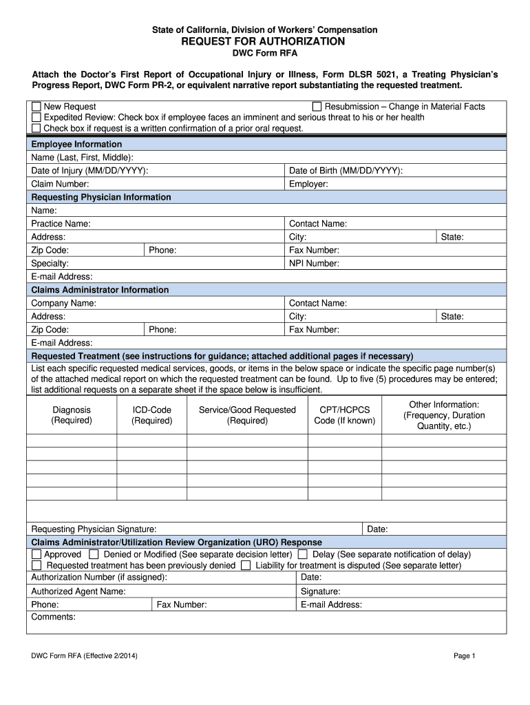 Dwc Form Rfa PDF