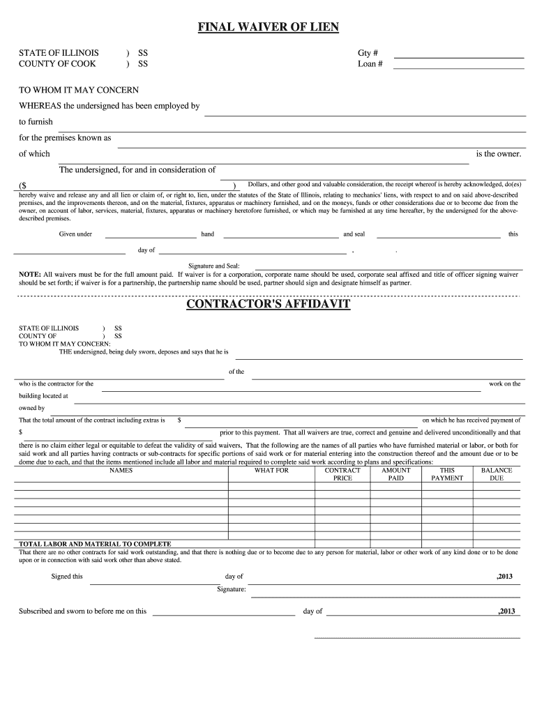 Release of Lien Form Illinois