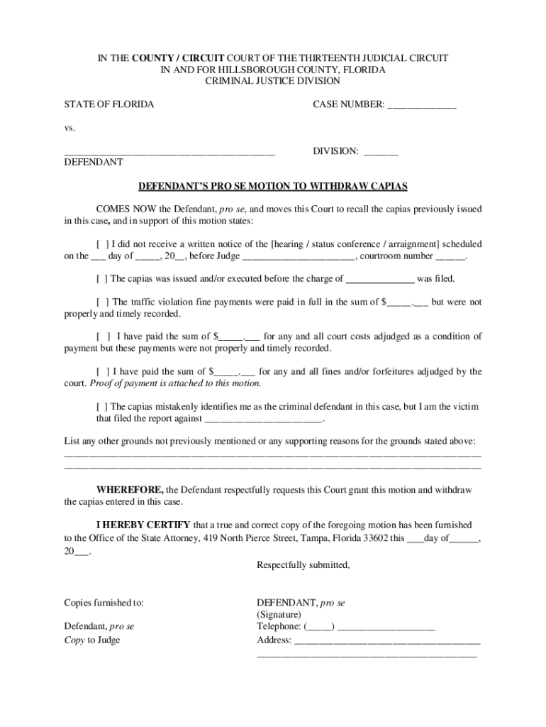  Motion to Withdraw Capias 2013-2024