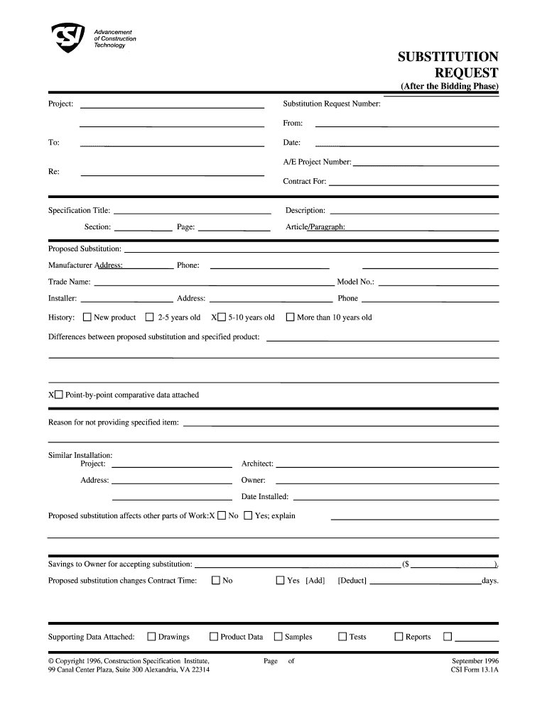 CSI Substitute Request Form After Bid