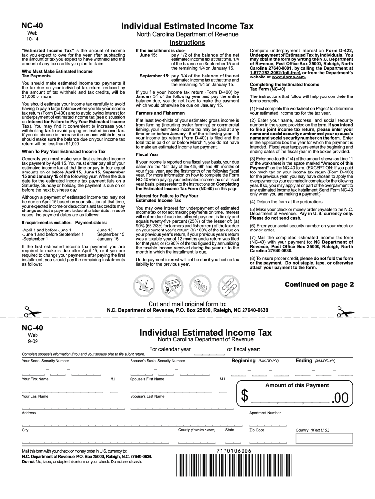 North Carolina Estimated Tax Voucher  Form