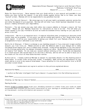 Remedy Staffing Direct Deposit  Form