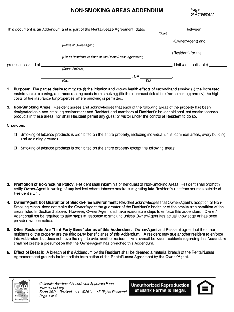  No Smoking Addendum Form 2011-2024