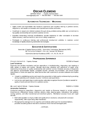 Automotive Technician Resume Word Format Download