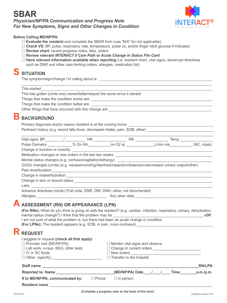 Interact Sbar  Form