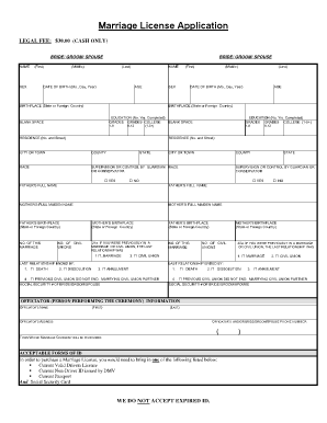 Application Form for Marriage License City of New Haven