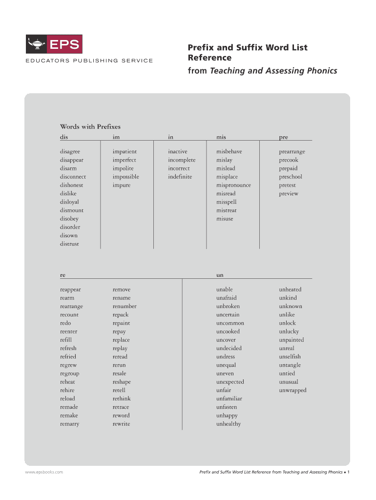 Most Common Suffixes  Form