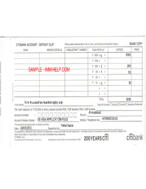 Citibank Deposit Slip  Form