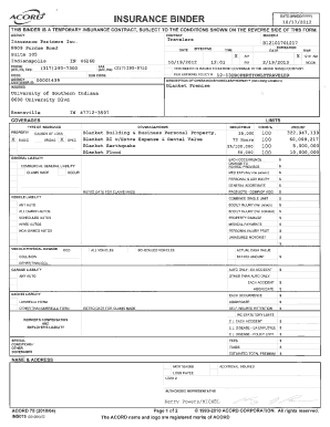 Insurance Binder Example  Form
