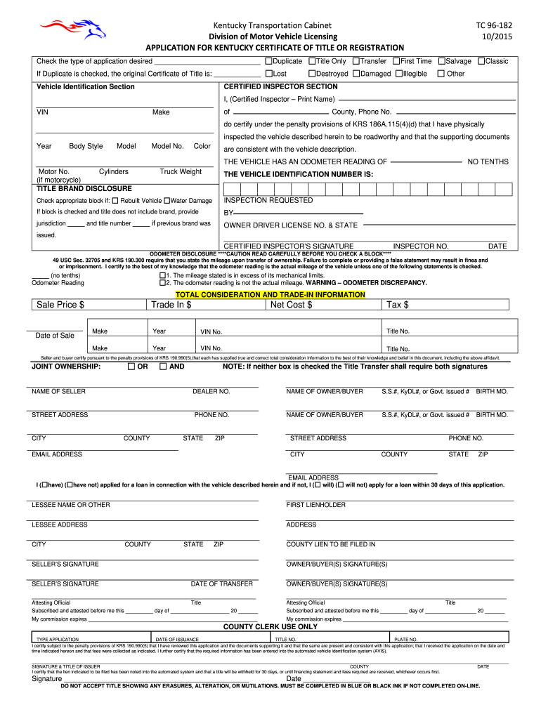 What Does a Ky Registrarion Look Like Form