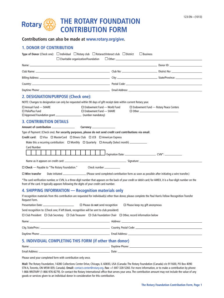 The Rotary Foundation Contribution Form