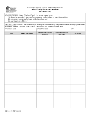 Adult Family Home Incident Log  Form