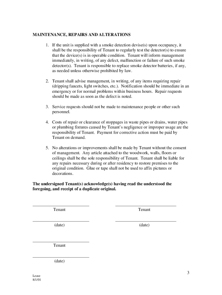 Tenant Rules and Regulations Sample  Form