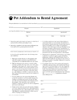 Pet Addendum to Rental Agreement Willamette Humane Society  Form