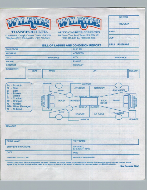 Car Bill of Lading Form