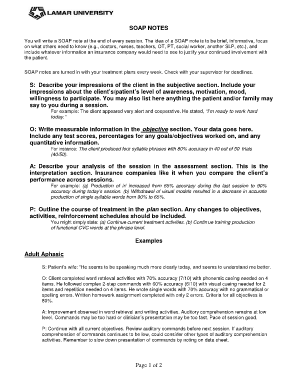 Clinical Impressions Example Speech Therapy  Form