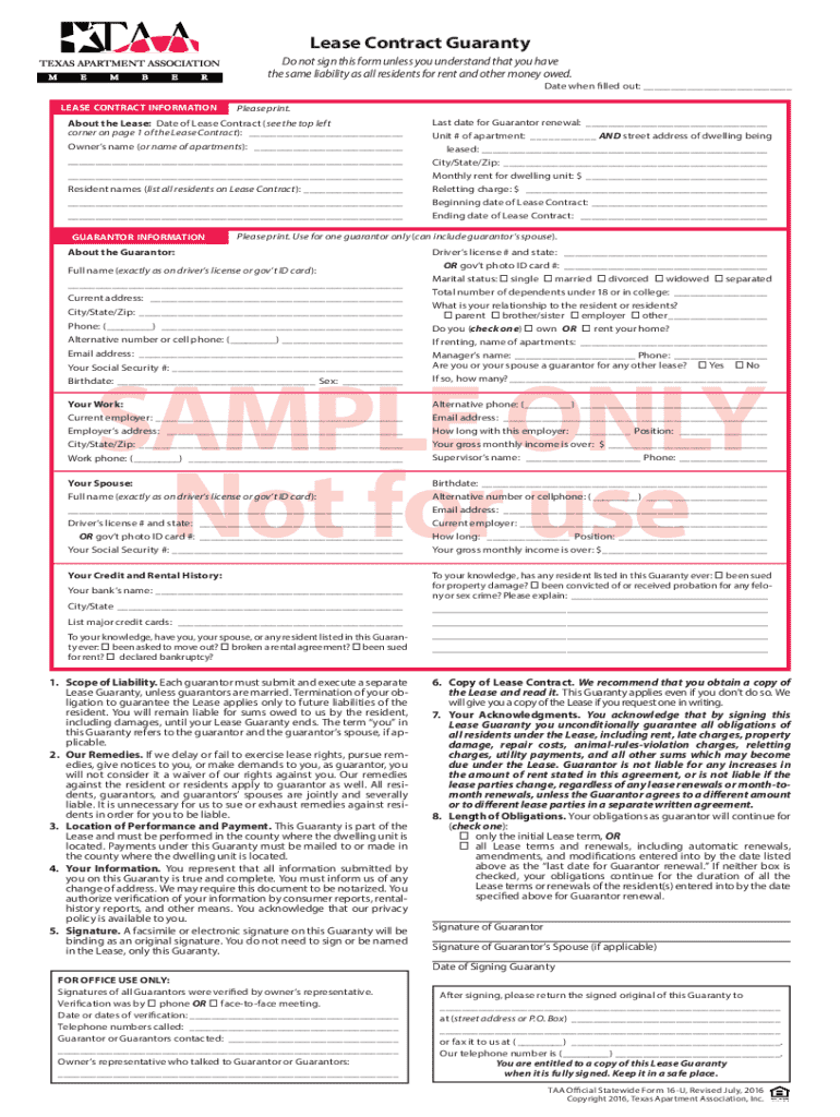 Taa Lease Agreement  Form