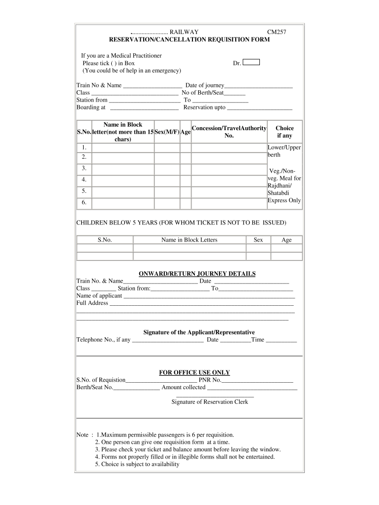 Get and Sign Railway Reservation Form