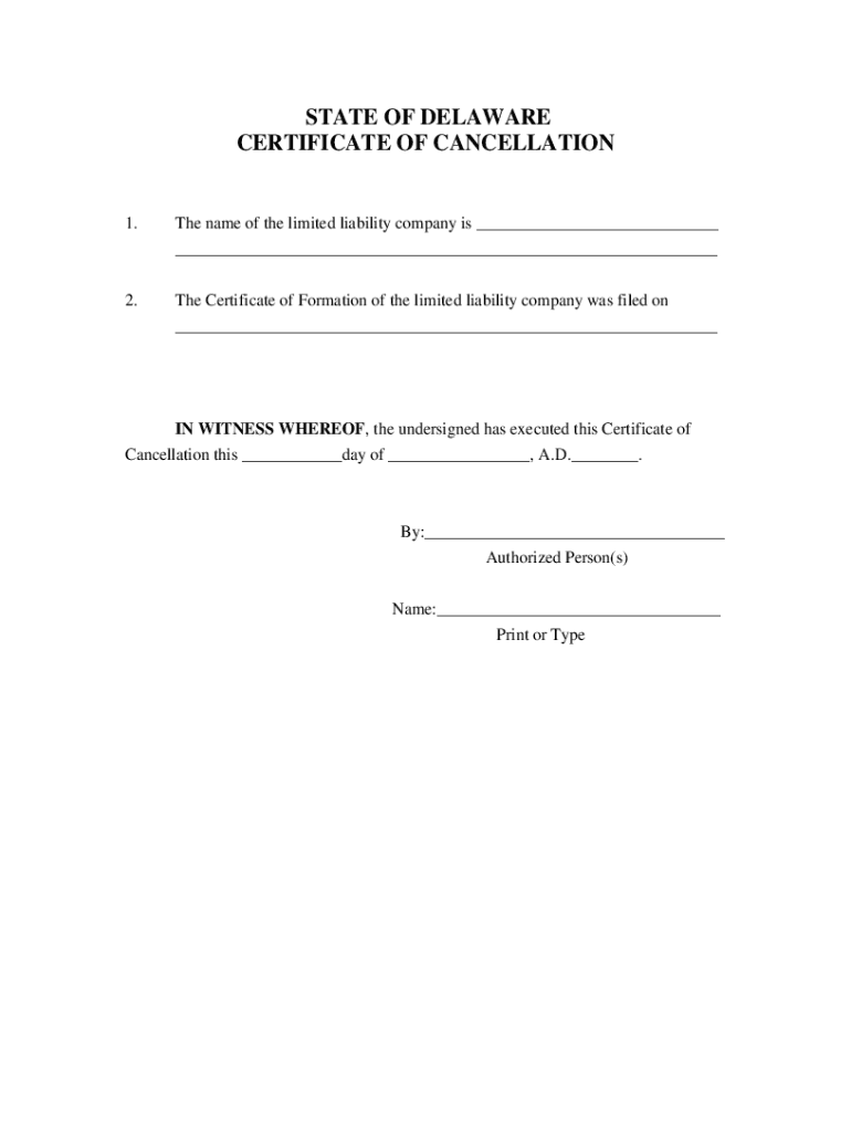 Certificate of Cancellation  Form