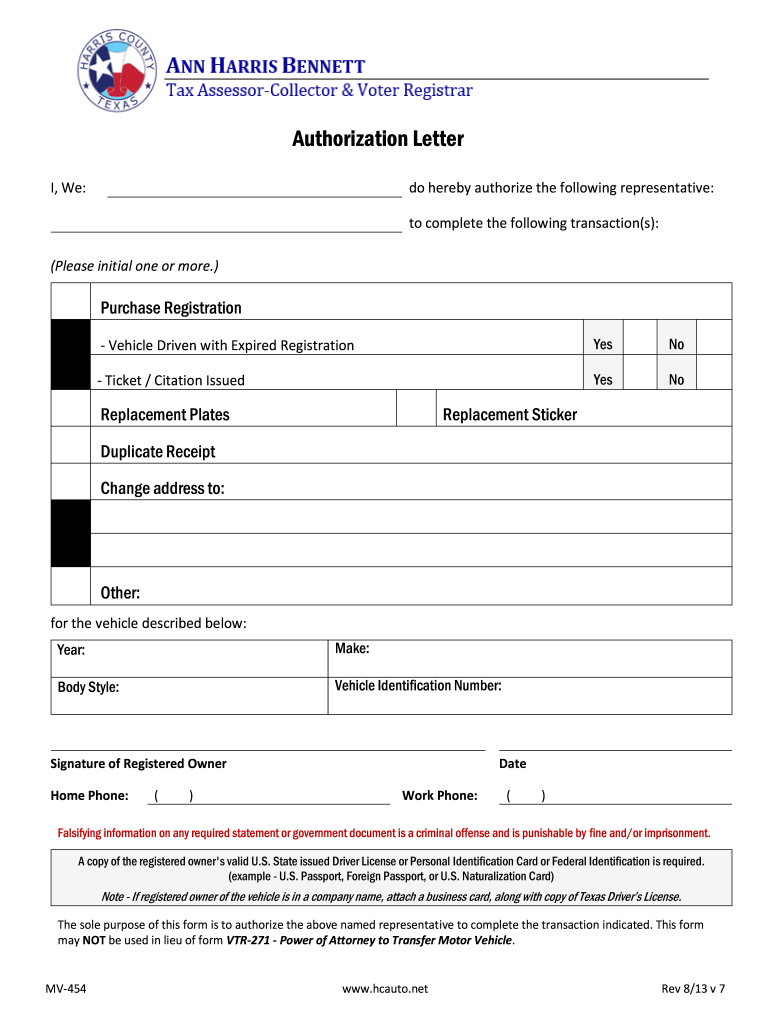 Authorization Letter Harris County  Form