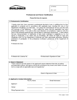 Nyc Dob Professional and Owner Certification Form